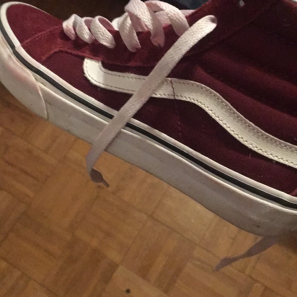 Red suede sk8 hi vans